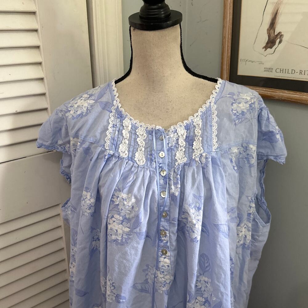 Eileen West Nightgown Womens 3X Blue Floral Maxi Dress Dainty Lace Trim Cottage - Picture 3 of 8